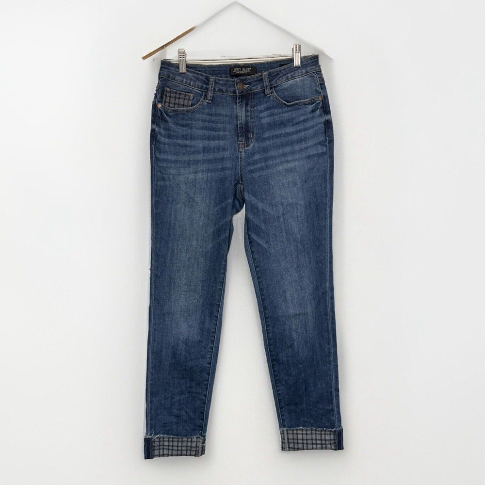 Judy Blue Jeans Womens Size 5 27 Plaid Cuff Denim Slim Fit